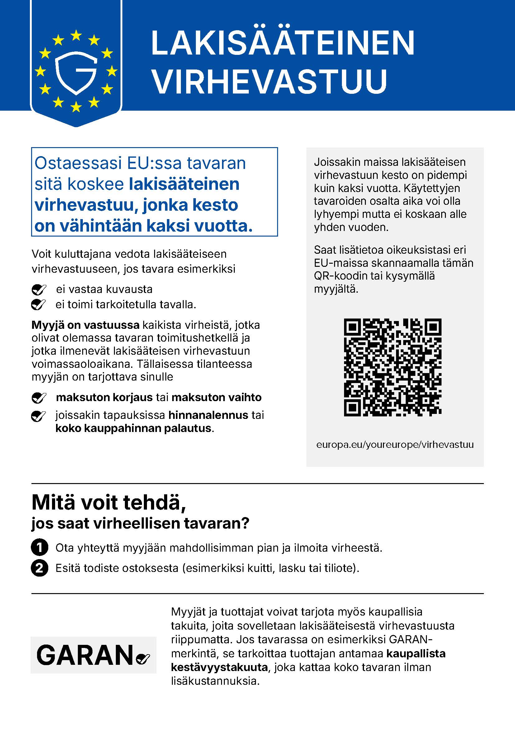 Lakisääteisen virhevastuun ilmoitus